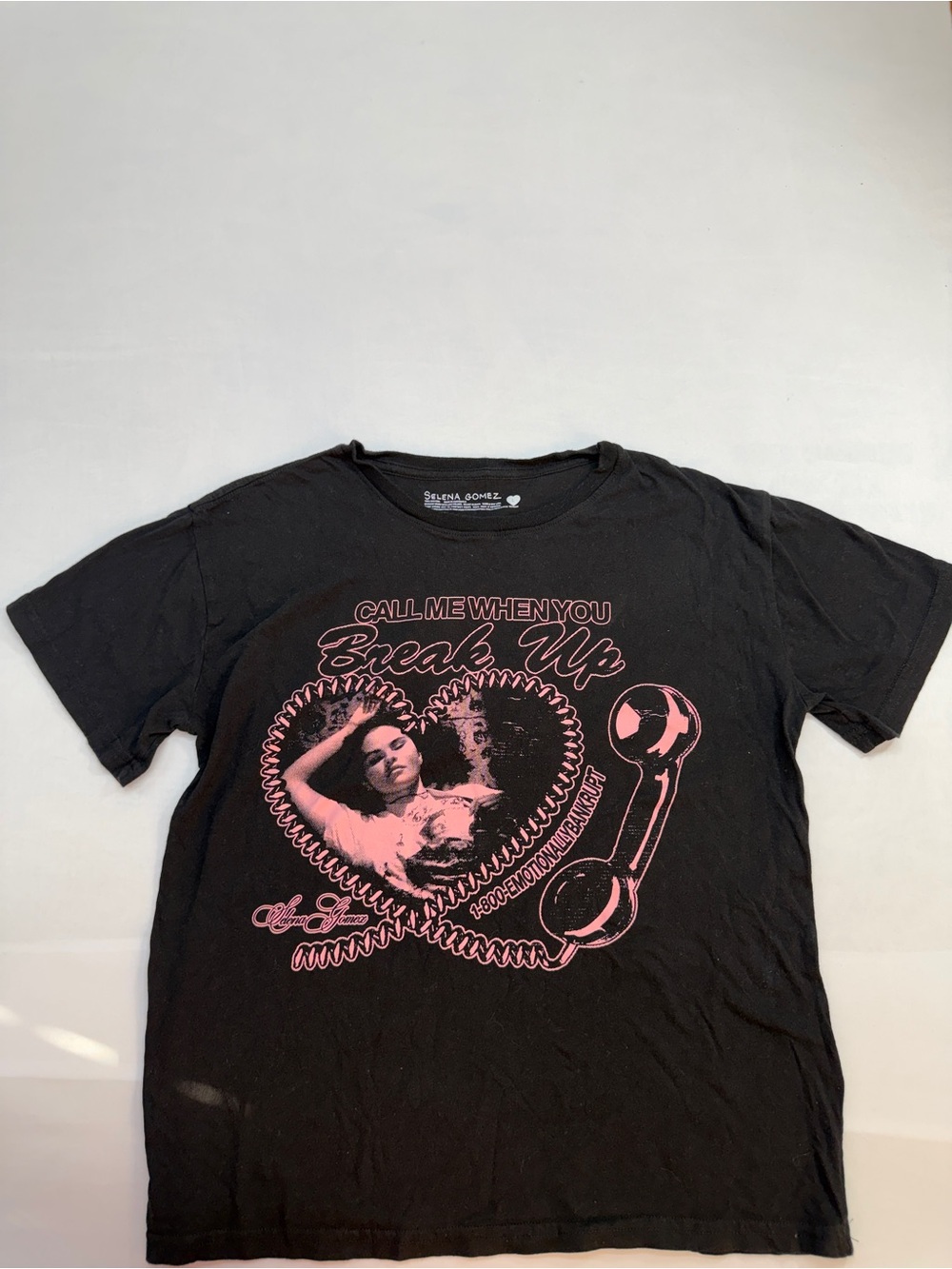 Selena Gomez Black Graphic Tee with Pink Accent